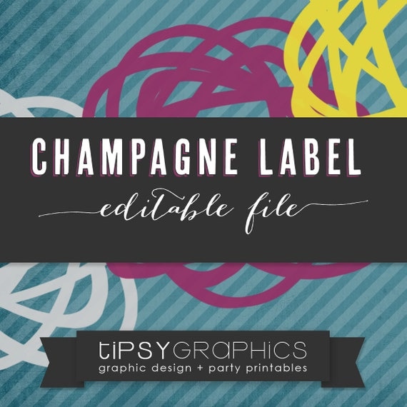 Editable Champagne Label Design. Personalized Place Card Label Design. DIY Printable File by Tipsy Graphics Design Il_570xn