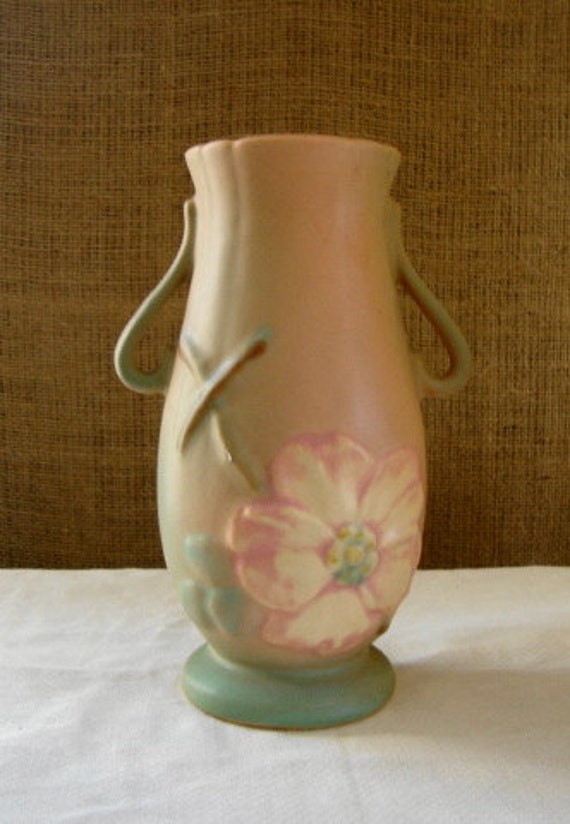 WELLER Dogwood Vase Wild Rose Collection Circa 1930s Signed