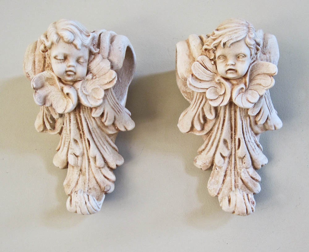 Cottage Chic Winged Cherub Curtain Scarf Swag Holder Pillar