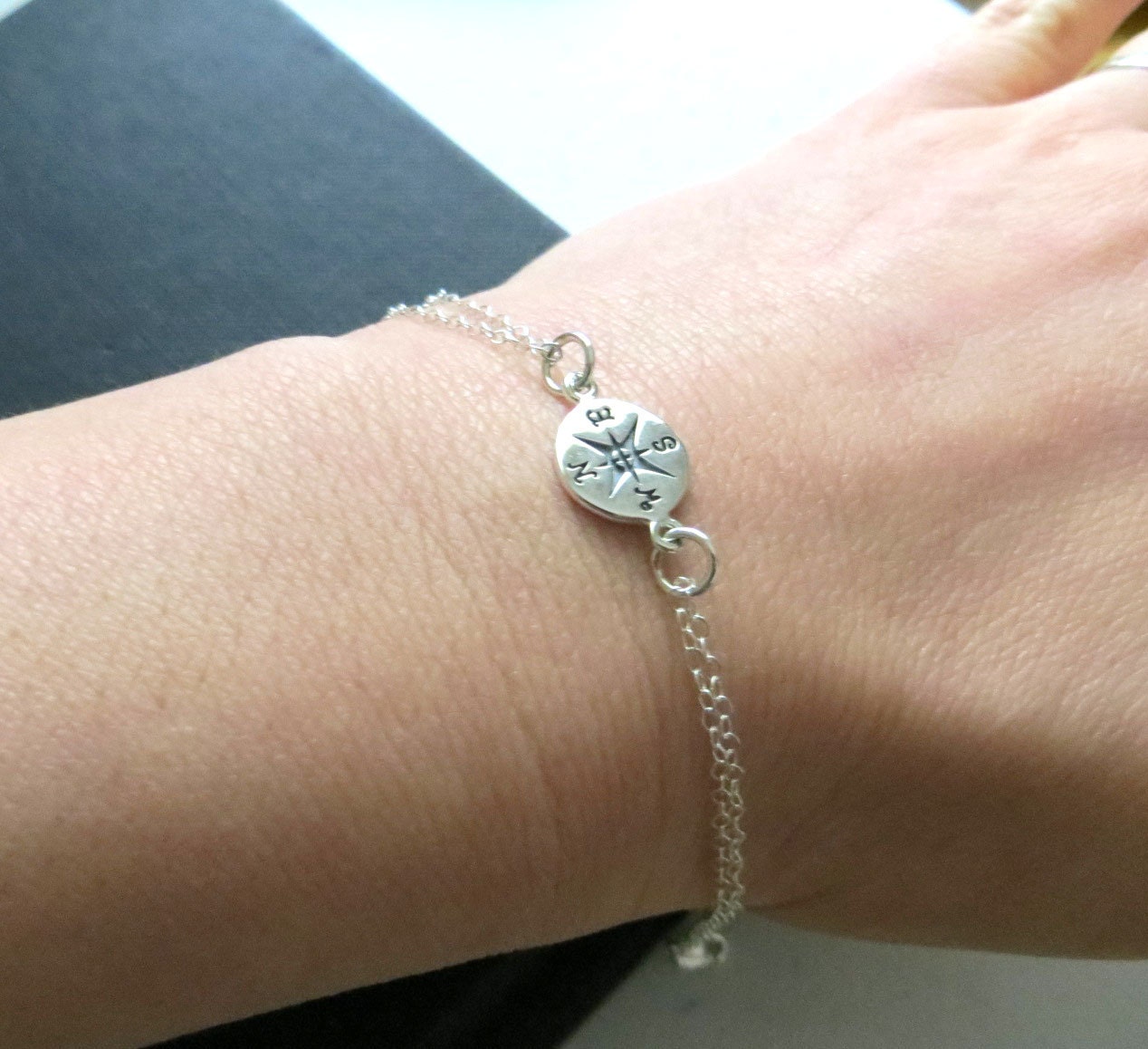 Compass bracelet sterling silver compass charm jewelry