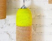 Natural raffia lamp with textile cable, switch and plug - neon yellow
