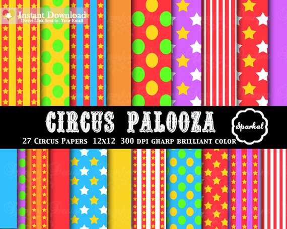 CIRCUS "Digital Paper" This is great Birthday Party Digital Paper, PRINTABLE Circus Theme Paper Instant Download Il_570xn