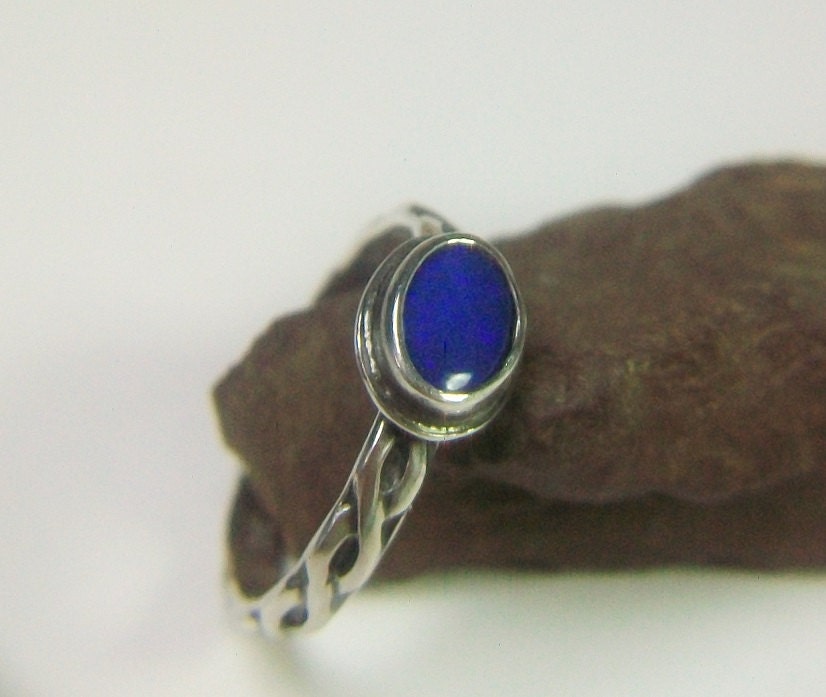 Genuine Blue Opal Infinity Ring Sterling by YorkAvenueStudio