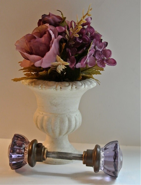 Antique Purple Crystal Glass Door Knob Set