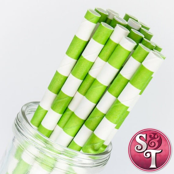 Rugby Stripe Lime Green Party Paper Straws - Cake Pop Sticks - Pixie Sticks - Qty 25 Il_570xn