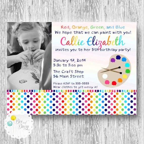 Painting Party Printable Photo Invite for Birthday Party or Baby Shower DIY Invitation by BeeAndDaisy Il_570xn