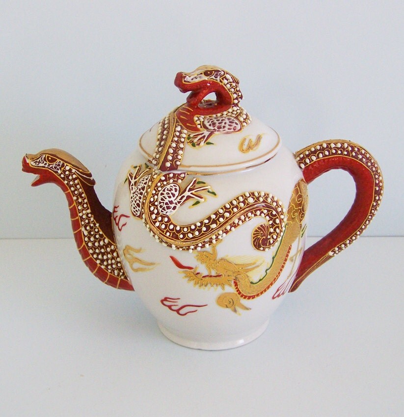 Vintage Japanese Moriage Dragonware Lithophane Tea Set