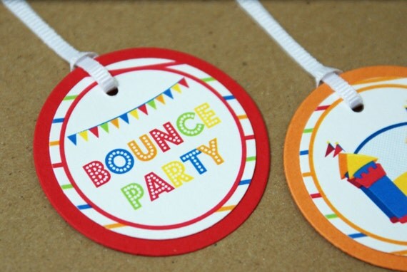 Favor Gift Tags - Boy's Bounce House Birthday Party Red and Orange Tags Il_570xn