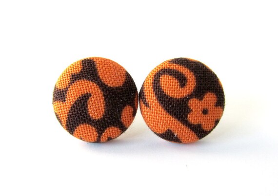 Orange brown earrings  small stud earrings  tiny by KooKooCraft