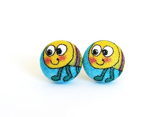 Funny centipede button earrings  happy bug stud by KooKooCraft