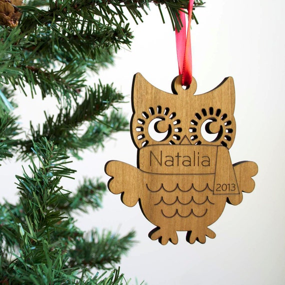 Christmas Ornament Wood Owl Ornament by graphicspaceswood on Etsy