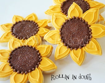 Sunflower Cookies, Sunflowers, Sunflower Cookie Favors, Fall Flowers - 1 Dozen