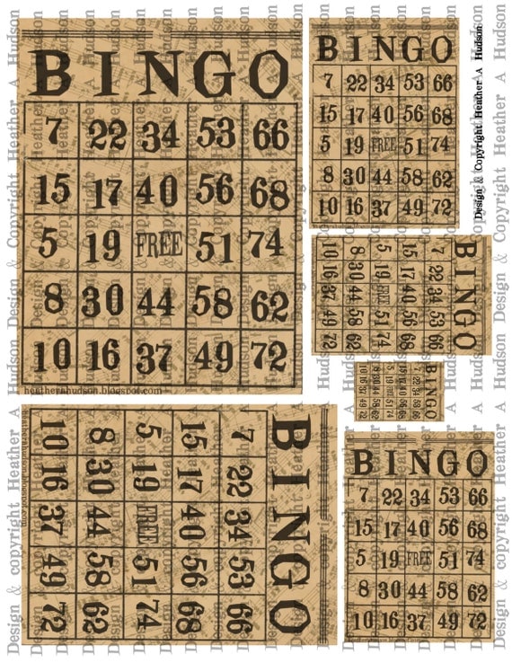 Vintage Natural Bingo cards Music Digital Collage sheet Printable