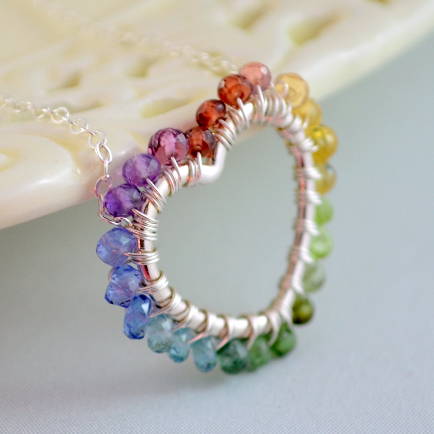 Rainbow Jewelry Child Wrapped Heart Genuine Semiprecious