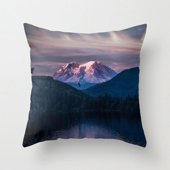 Items similar to Pillow Cover, Scenic, Mt. Rainier, Mineral Lake, Decorative Throw Pillow Cover ...