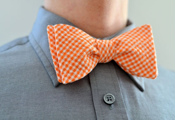 Men's Bow Tie in Orange Check wedding groomsmen ties