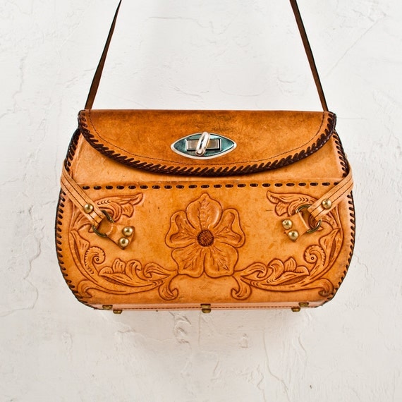 Vintage Purse Bag Tooled Leather Boho Gypsy Chic Fall Trends