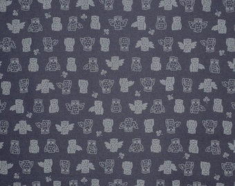 Owl Print Japanese Indigo Pure Cotton Fabric--One Yard