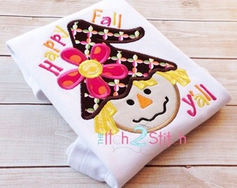 Scarecrow Girl Happy Fall Applique Design For Machine Embroidery, hoop sizes 4x4, 5x7 & 6x10, INSTANT DOWNLOAD now available