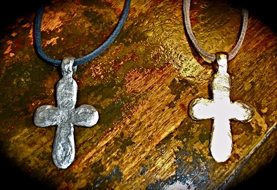 hammered Silver Cross cross Cord Hammered Gold or Suede gold charm Pendant Necklace