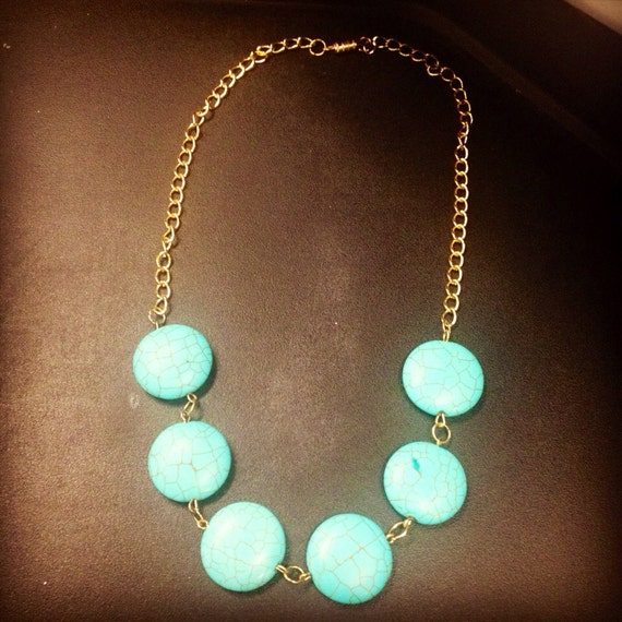 Teal and gold necklace by AngelicsDesign on Etsy