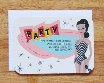 Personalized Barbie Birthday Party Invitations (Brunette) - Set of 12