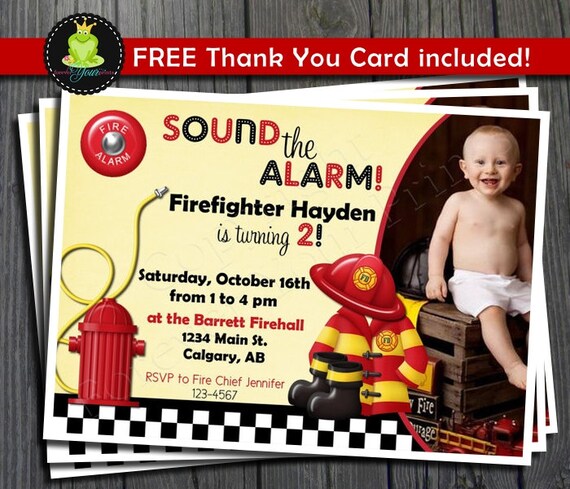 Fireman Birthday Invitation - FREE Thank You Card included Il_570xn