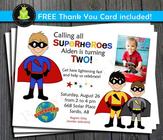 Superhero Birthday Invitation - FREE Thank You Card Included Il_570xn