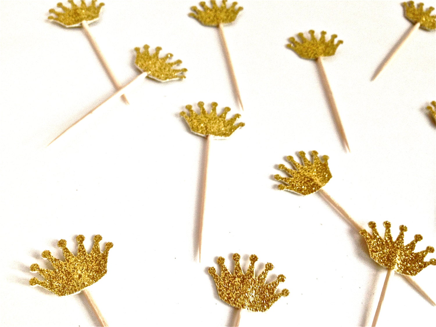 24 Gold Glitter Crown Cupcake Toppers Food by TweedleDDesigns