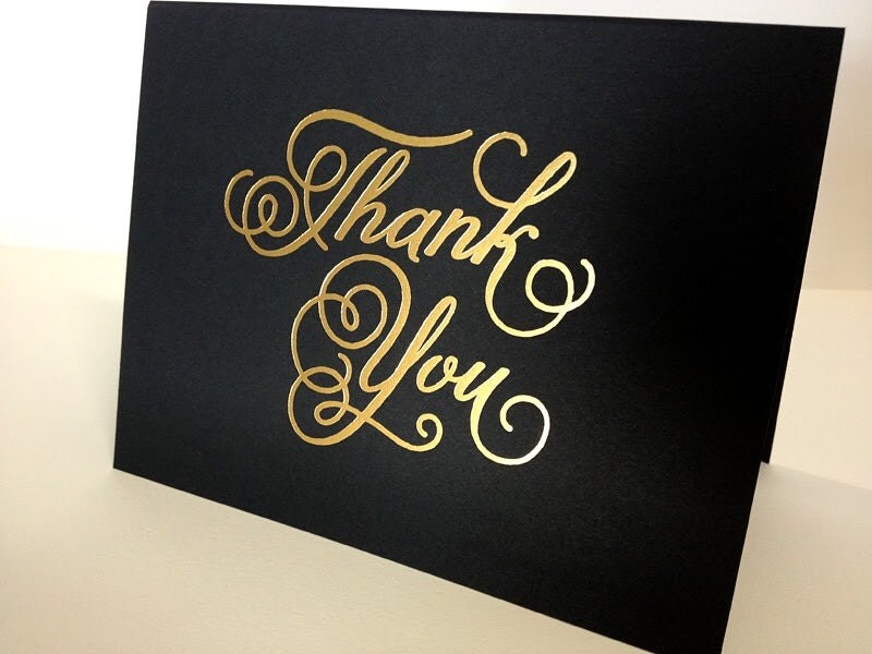 Black Thank You Card Gold Foil