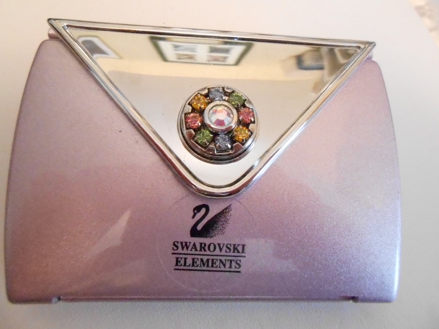 Vintage compact Swarovski Elements mirror