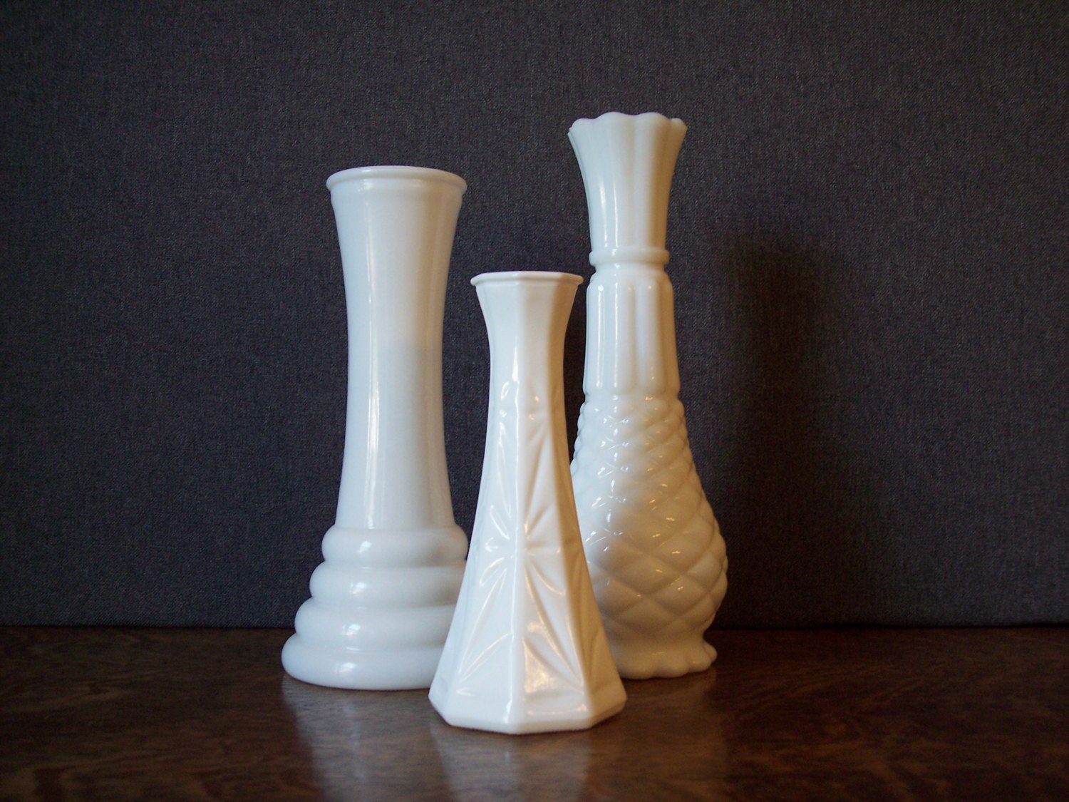 Vintage Milk Glass Bud Vase Trio Collection