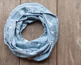 Light Blue Infinity Scarf Versatile Cowl chunky Loop cowl urban Circle scarf Modern letters men scarf