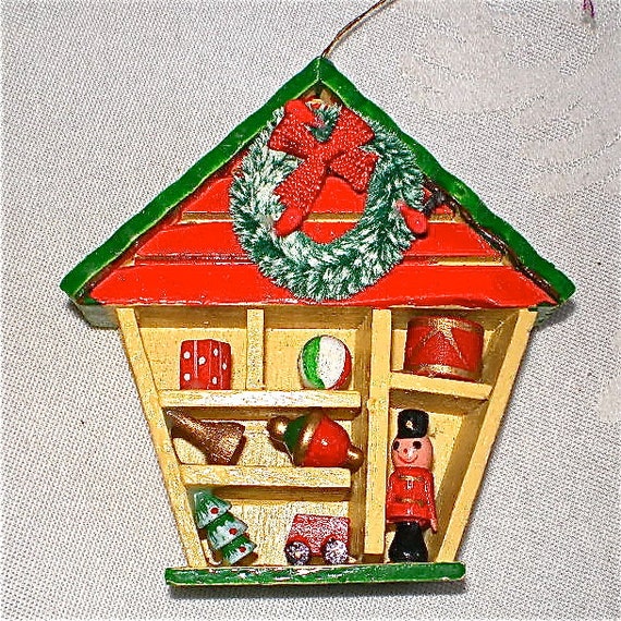 Vintage Christmas Ornament Wooden Decoration by dottirosestudio