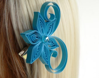 Blue Flower Hair Accessories, Malibu Blue Wedding Hair Clip, Malibu Wedding Hair Accessory