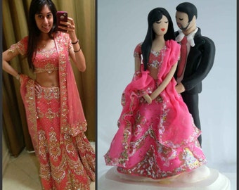 Indian Wedding Cake Topper CUSTOMIZED to your features and attire Hand Sculpted in Clay