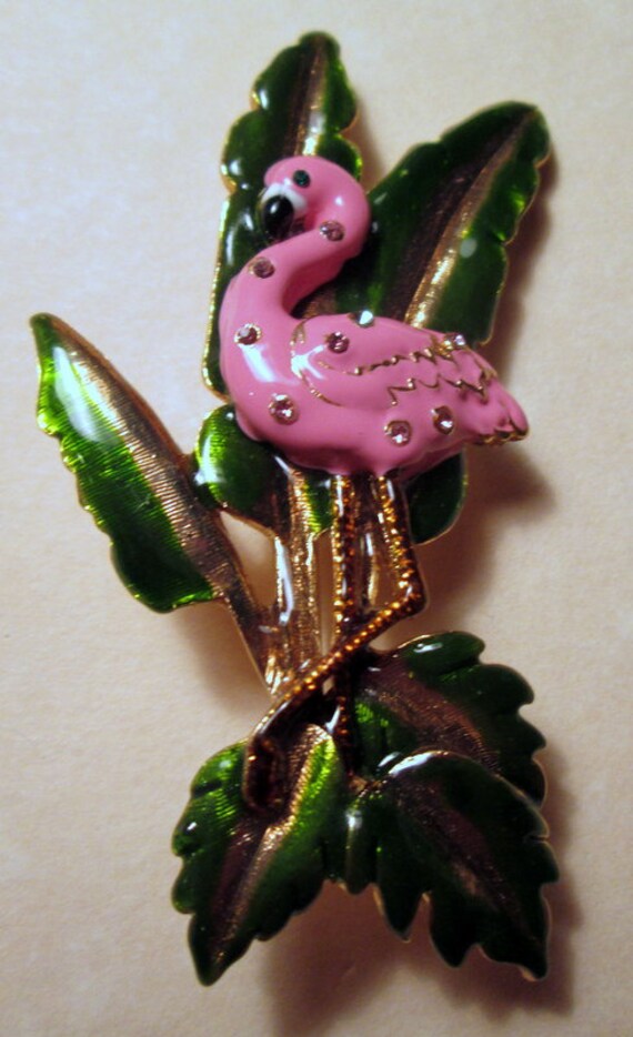 Vintage Jewelry Pink Flamingo Pin Brooch Unique by SideEffectsNY