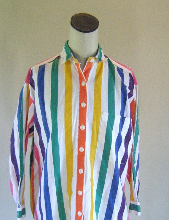 Rainbow Stripe Trend Basics Button Up Shirt Top