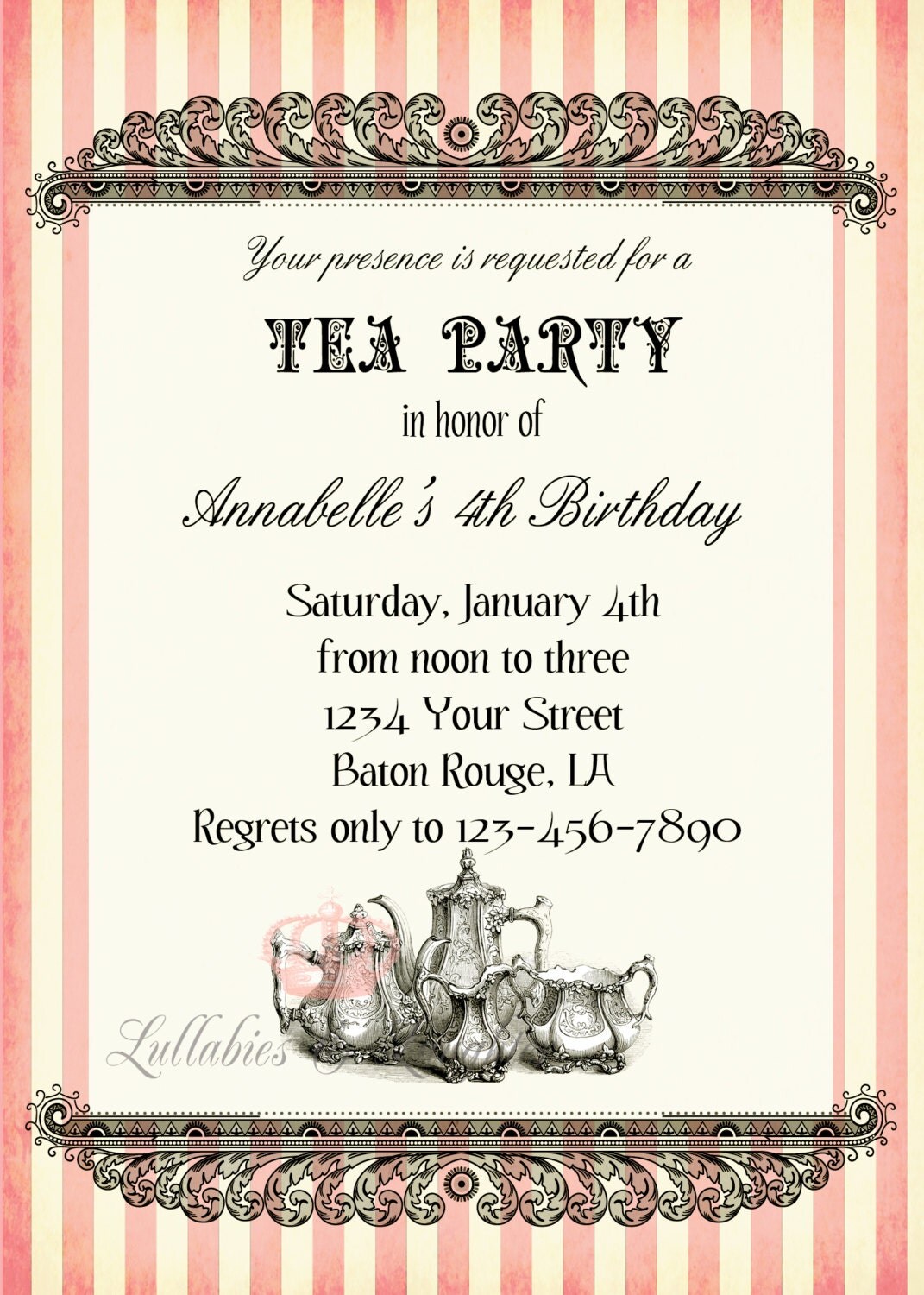 Vintage Tea Party Invitation Tea Party Birthday Invitation 1793