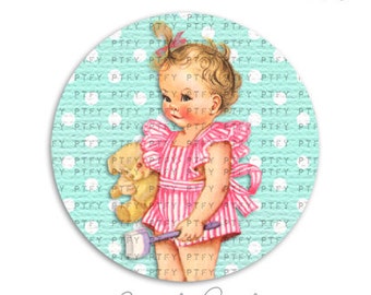 Adorable Vintage Baby Ruffled butt Girl 2 inch circle Gift by ptfy