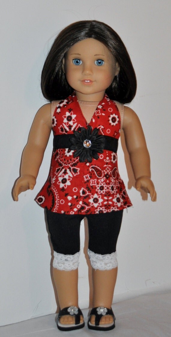 Red and black capri outfit that fits AMERICAN GIRL DOLLS