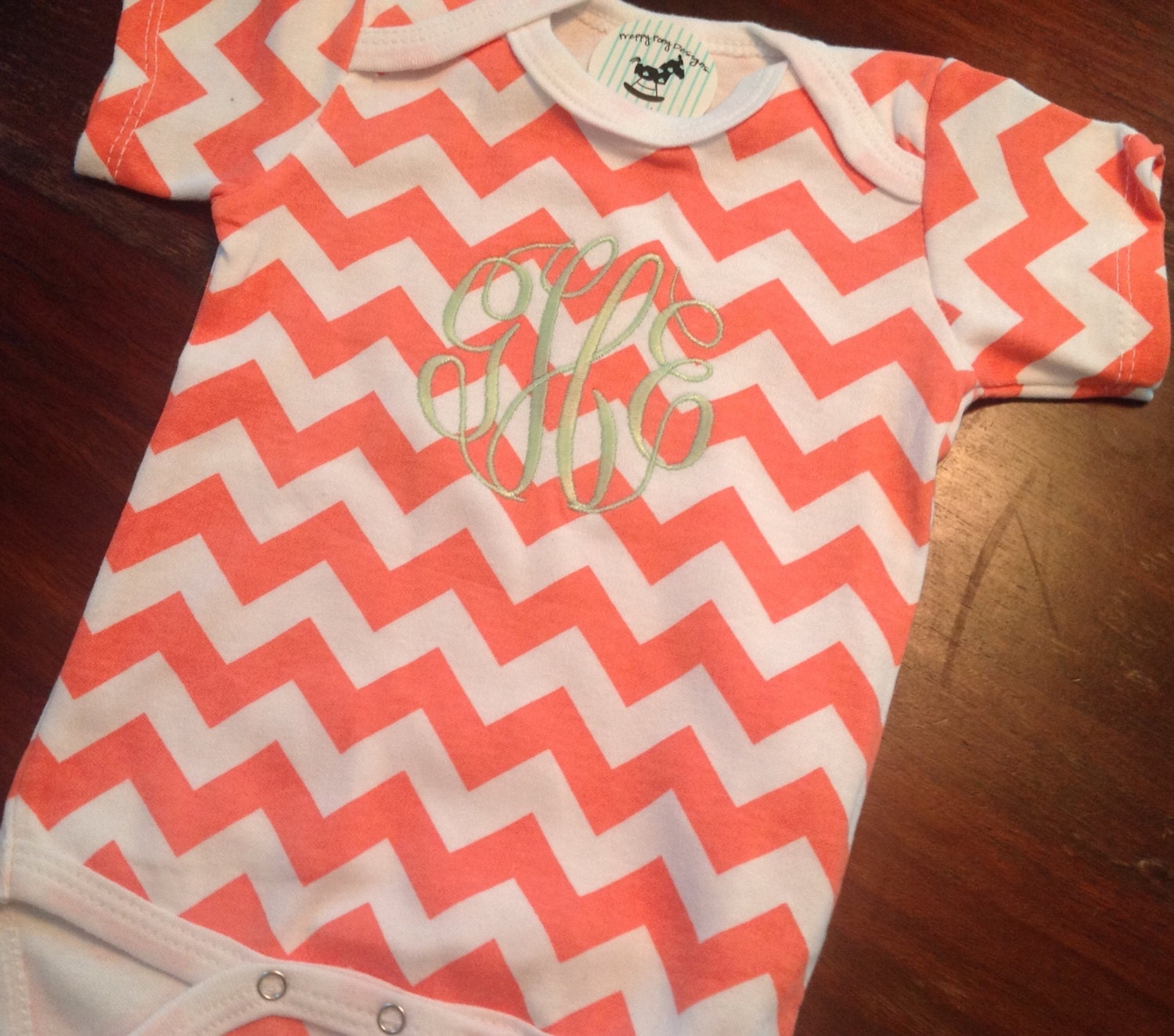 Monogrammed Coral Chevron Onesie by preppyponydesigns on Etsy