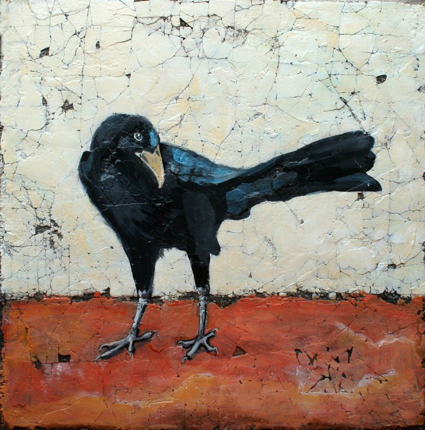 Original Crow Painting Bird Art Acrylic Painting Mixed Media