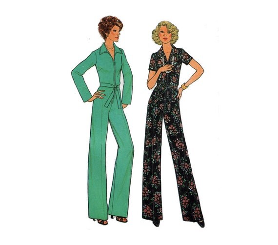 Easy Jumpsuit Pattern 70s Sewing Pattern Short or Long Sleeves