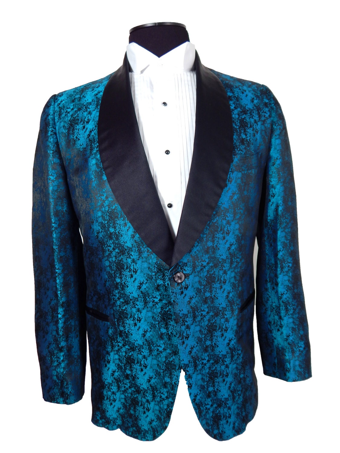 Mens Vintage 1960s Tuxedo Jacket. Peacock Blue Dinner Jacket