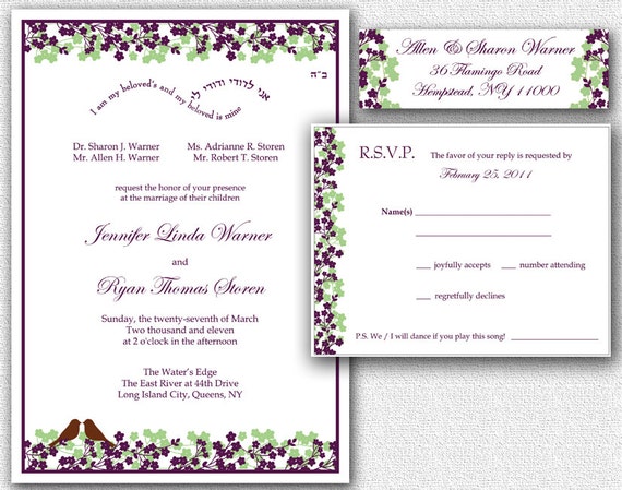 Items similar to Wedding Invitation, RSVP Card & Return