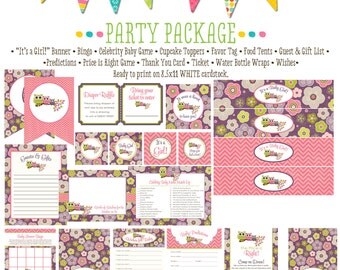 owl party package item 1301 package AS IS Matching games, ticket, banner, bingo, thank you card, water bottle wraps, cupcake toppers