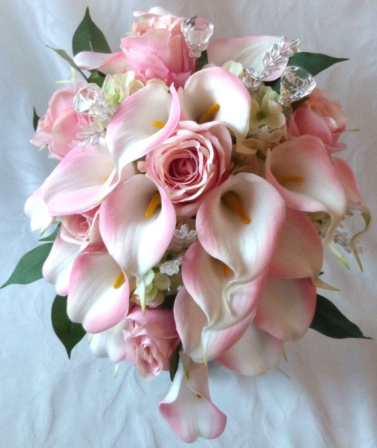 Blush Pink rose and pink Calla lily cascading wedding bouquet