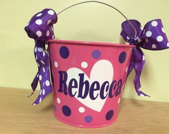 Personalized metal bucket, 5 quart, Valentine's Day, Lots of colors, designs available, Valentine's Day, birthday, gift basket
