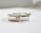Sterling silver 14kt yellow gold princess cut  - Charles and Colvard Moissanite ring conflict free - stacking ring